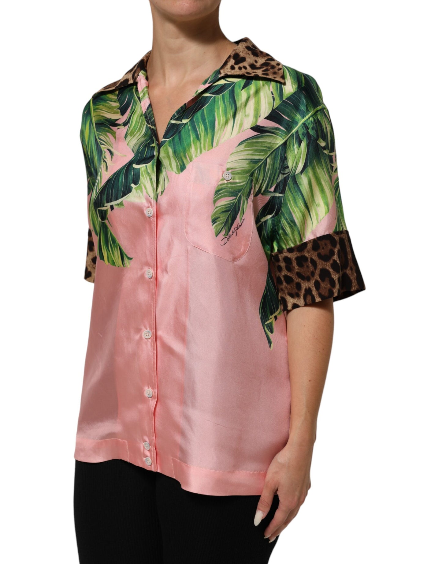 Dolce & Gabbana Pink Jungle Forest Oversized Blouse Shirt Top