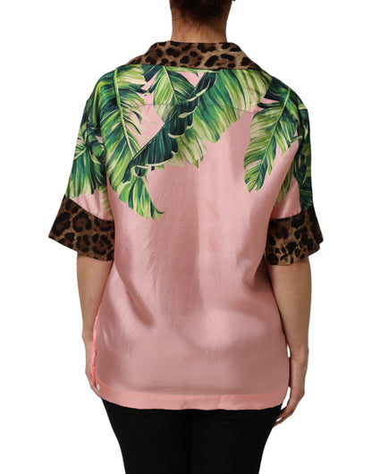 Dolce & Gabbana Pink Jungle Forest Oversized Blouse Shirt Top