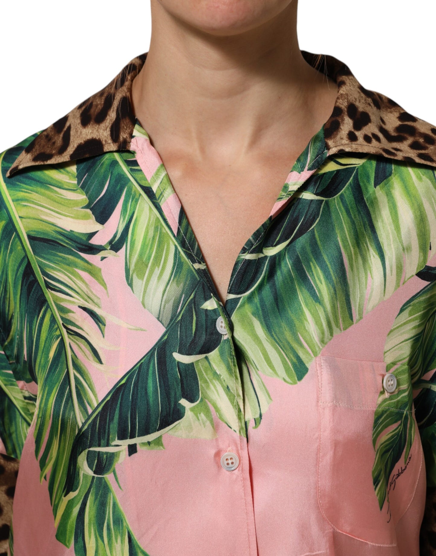 Dolce & Gabbana Pink Jungle Forest Oversized Blouse Shirt Top
