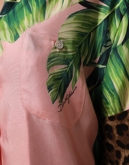 Dolce & Gabbana Pink Jungle Forest Oversized Blouse Shirt Top
