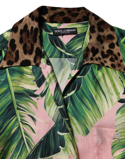 Dolce & Gabbana Pink Jungle Forest Oversized Blouse Shirt Top