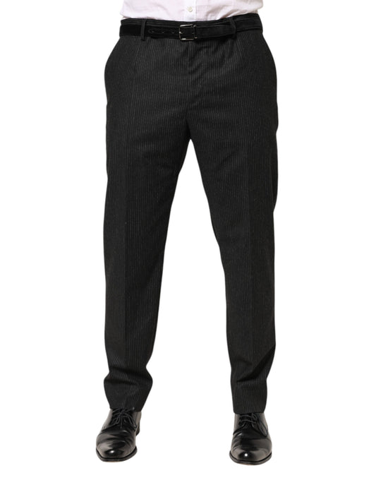 Dolce & Gabbana Black Cotton Mid Waist Dress Trouser Pants