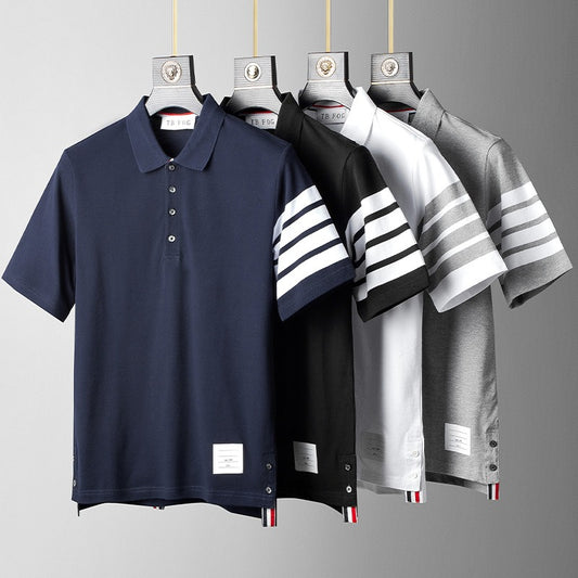 Polo de algodón a rayas, moderna camiseta informal para hombre, con solapa y manga corta.