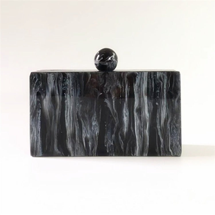 Bolso de mano acrílico con cabeza redonda y grano de mármol, moderno y versátil, color negro