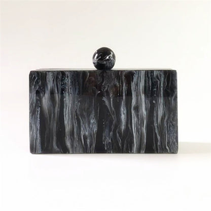 Bolso de mano acrílico con cabeza redonda y grano de mármol, moderno y versátil, color negro