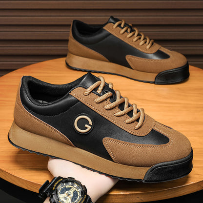 Zapatos planos casuales, superficie de cuero, suela gruesa impermeable, altura aumentada