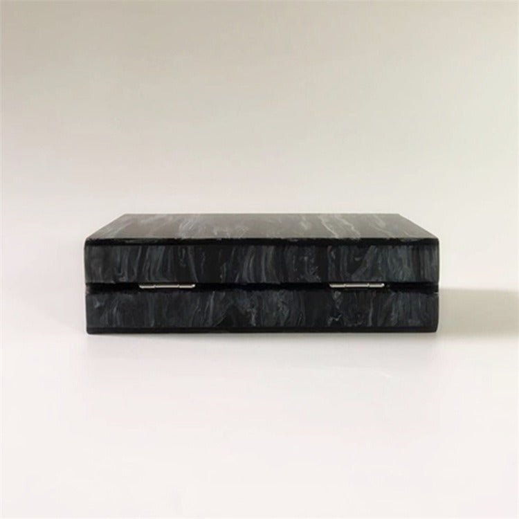 Bolso de mano acrílico con cabeza redonda y grano de mármol, moderno y versátil, color negro