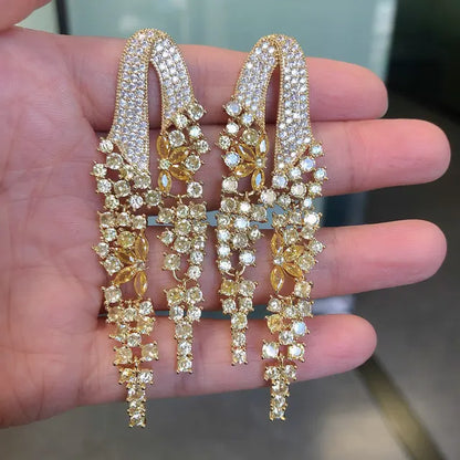 Bilincolor Golden Orange Long Tassel Earring for Women Wedding