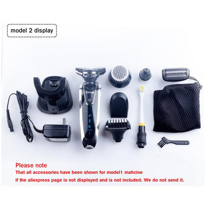 Afeitadora eléctrica 3D Kemei 7 en 1 para hombres, recortadora de barba 3 en 1, afeitadora recargable para hombres.