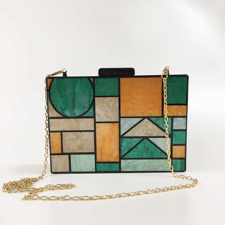 Bolso pequeño cuadrado de acrílico con empalme geométrico y colorido