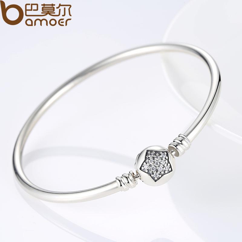 Pulsera y brazalete BAMOER de cadena de serpiente de plata de ley 925 con circonita cúbica pavé y estrella, joyería DIY PAS901