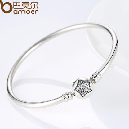 Pulsera y brazalete BAMOER de cadena de serpiente de plata de ley 925 con circonita cúbica pavé y estrella, joyería DIY PAS901