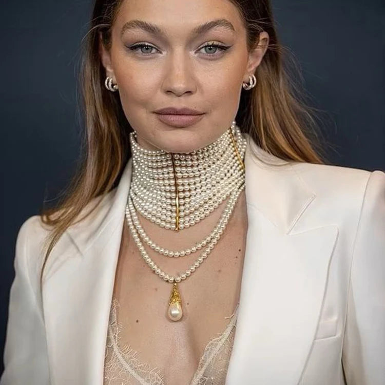 Accessory Multi layer Pearl Pendant Exaggerated Necklace