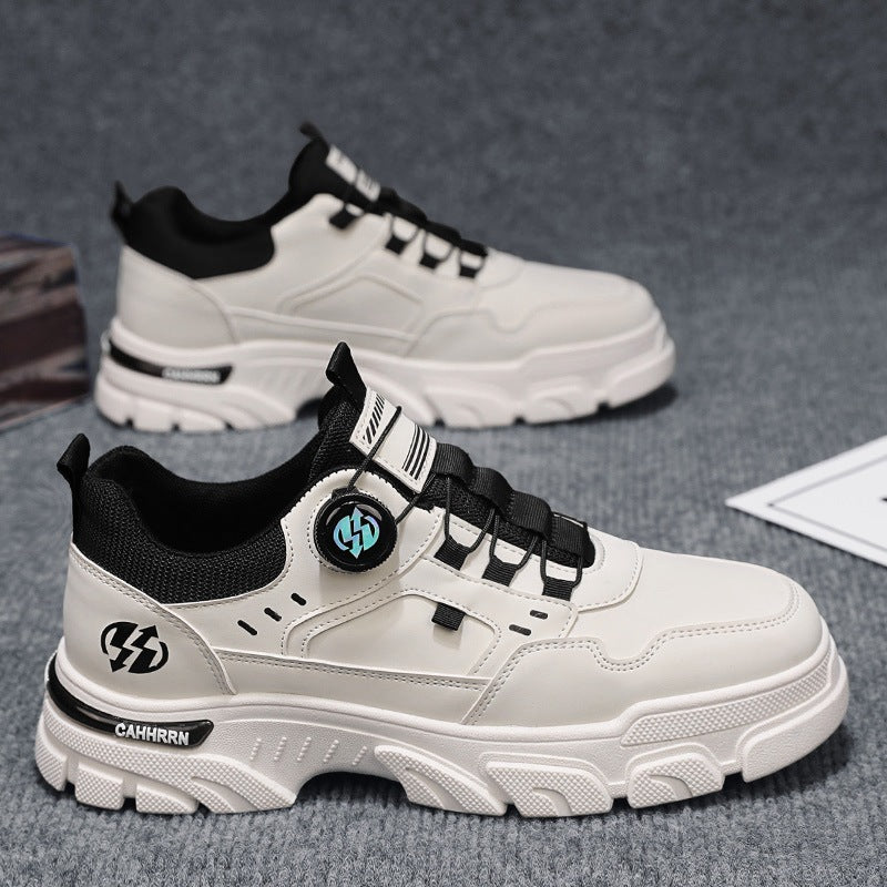 Zapatos trabajo de corte bajo, zapatillas casuales de cuero para hombre, zapatos de moda con botones giratorios para hombre