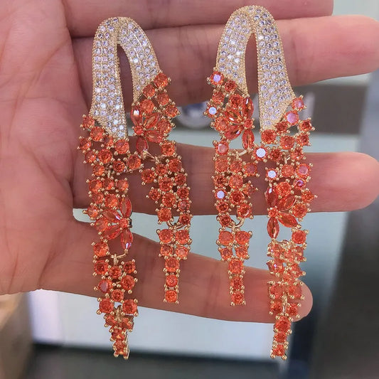 Bilincolor Golden Orange Long Tassel Earring for Women Wedding