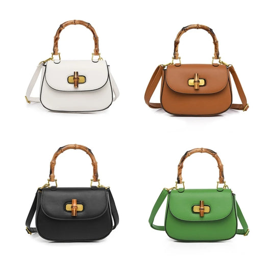 Bolso bandolera vintage con asa de bambú, de cuero