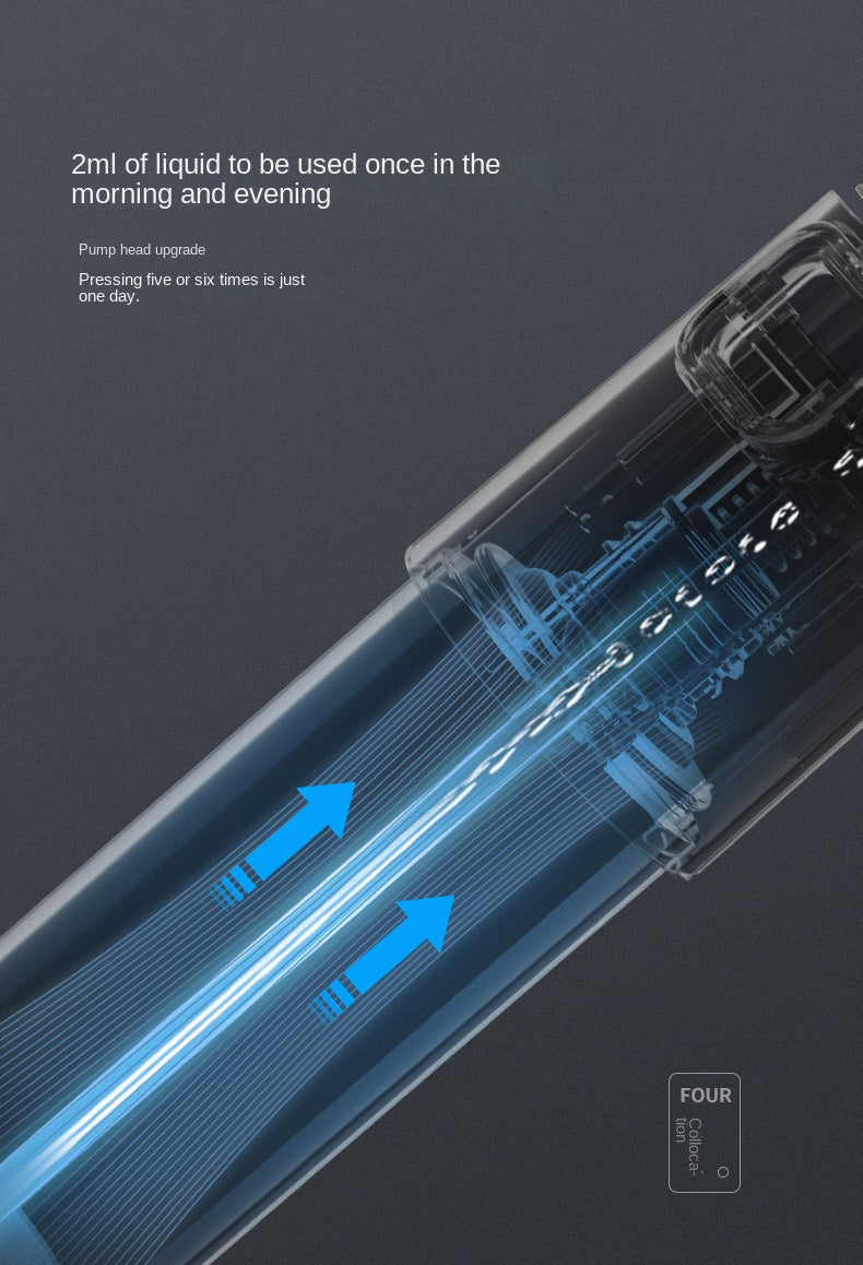 Dispositivo de medicina para el cuero cabelludo. Aporta líquido para el cuidado del cabello, peine medicinal