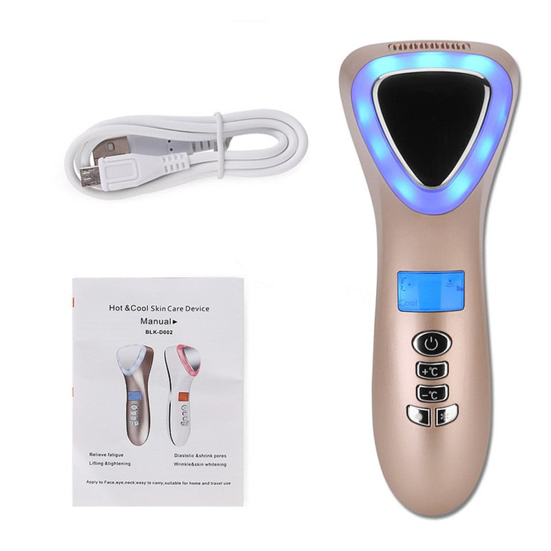 Máquina de crioterapia ultrasónica con LED, martillo de calor y frío, lifting facial, masajeador vibratorio, para rostro, cuerpo