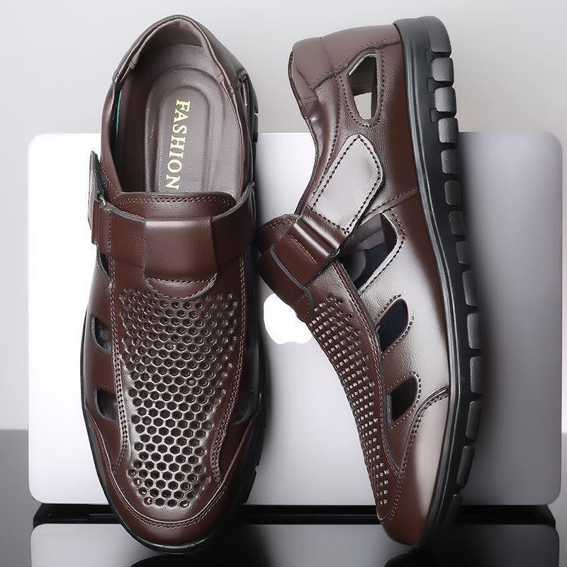 Men's leather sandals summer breathable leather shoes