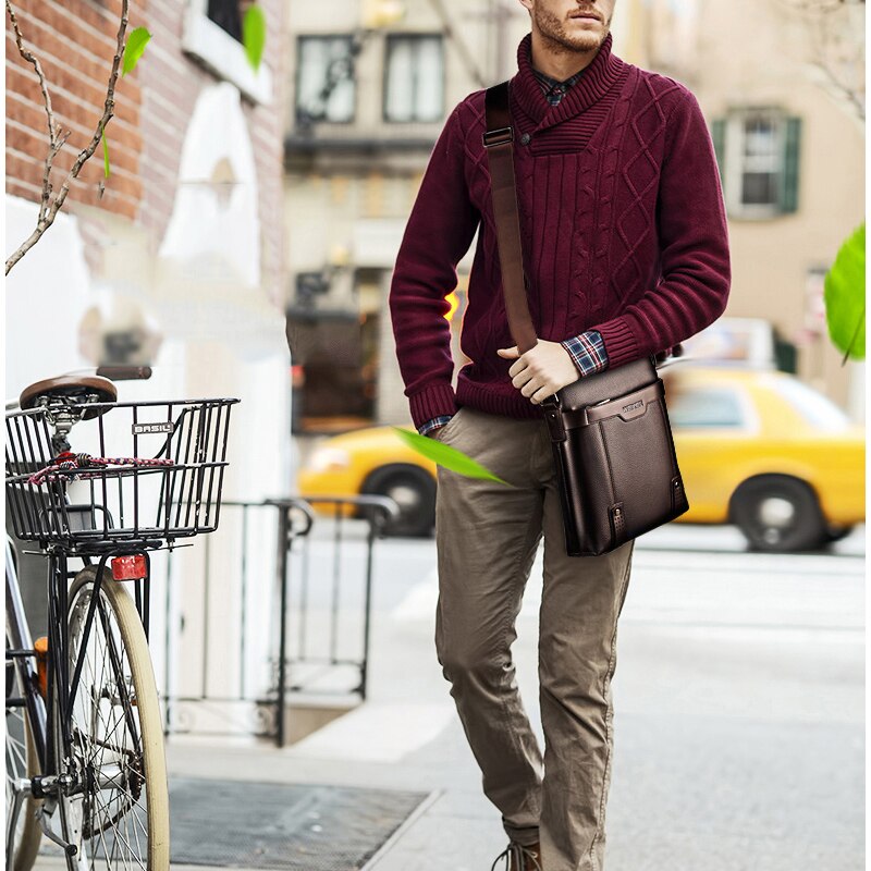 Bolso bandolera de piel sintética para hombre, estilo informal