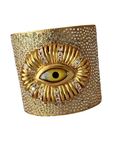 Pulsera de estilo retro literario de latón pesado bañada en oro con incrustaciones de diamantes de imitación brillantes