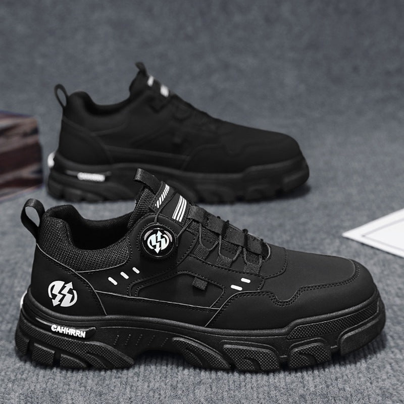 Zapatos trabajo de corte bajo, zapatillas casuales de cuero para hombre, zapatos de moda con botones giratorios para hombre