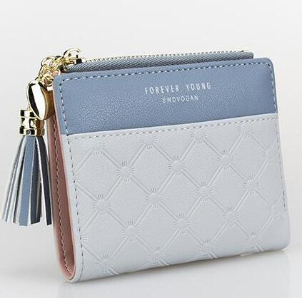 Monedero con borlas y cremallera para mujer, color rosa