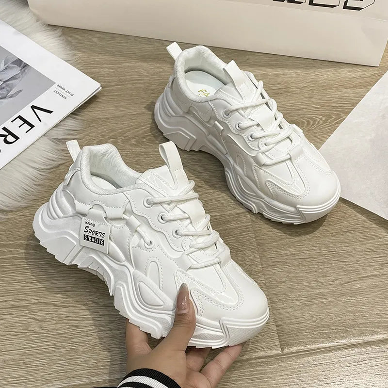 Thick soled women's white single shoes Korean version