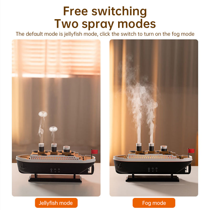 Humidificador modelo barco Titanic (250ml). Difusor de aceites esenciales con spray de anillo de humo de medusa para aromatizar el hogar.