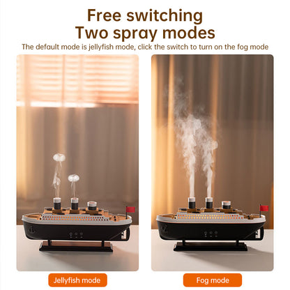 Humidificador modelo barco Titanic (250ml). Difusor de aceites esenciales con spray de anillo de humo de medusa para aromatizar el hogar.