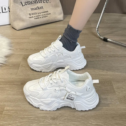 Thick soled women's white single shoes Korean version