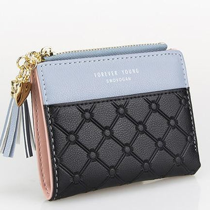 Monedero con borlas y cremallera para mujer, color rosa