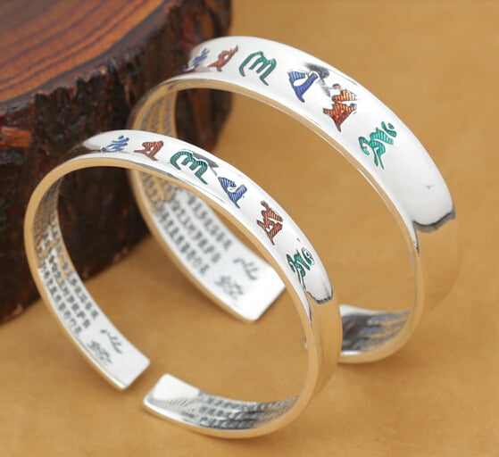 Brazalete tibetano OM Mani Padme Hum de plata 999 hecho a mano