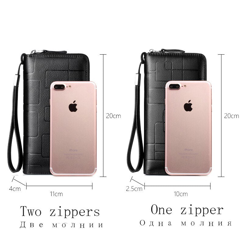 Cartera WEIXIER de cuero genuino para teléfono móvil, con cremallera para hombre, monedero de negocios