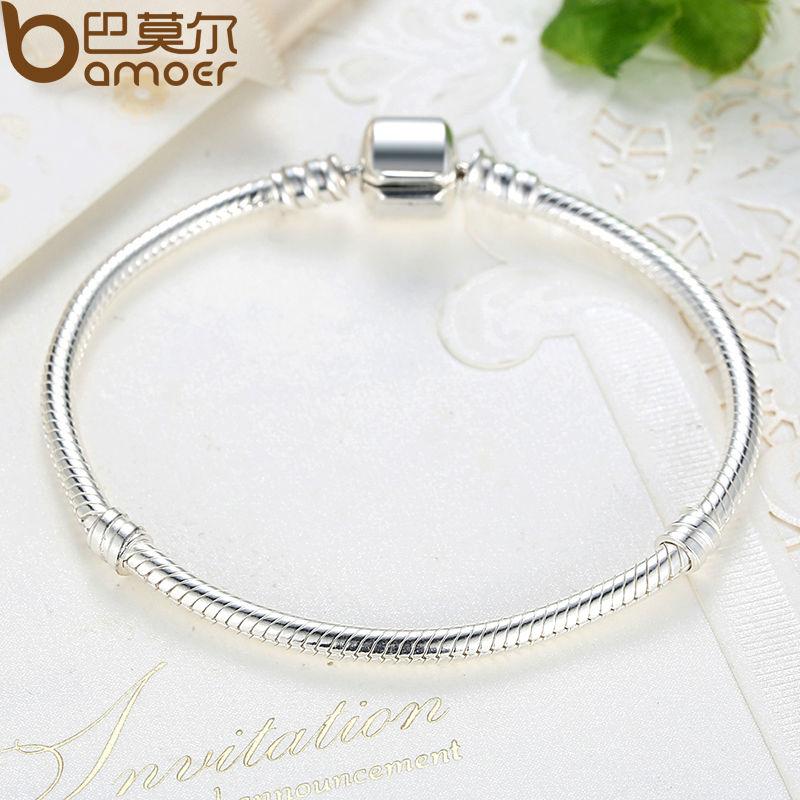 Pulsera BAMOER de cadena de serpiente de plata de ley 925 (17-20 cm) PAS902