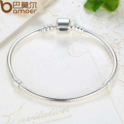 Pulsera BAMOER de cadena de serpiente de plata de ley 925 (17-20 cm) PAS902