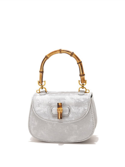 Bolso de mano estilo occidental con estructura de bambú, versátil, tipo bandolera