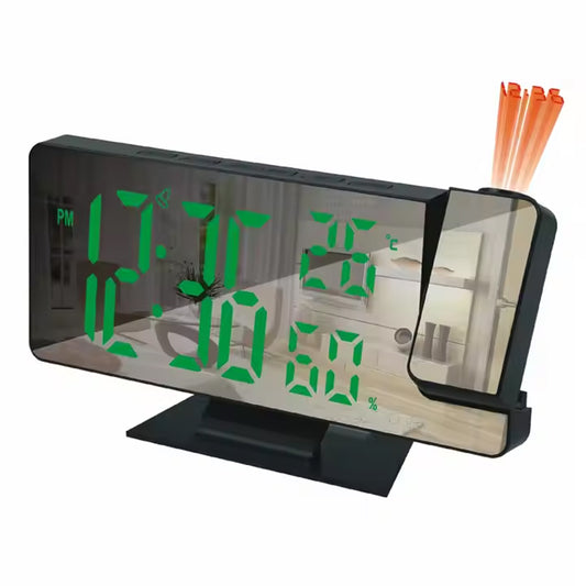 Reloj despertador con proyección LED para el hogar: hora, temperatura, luz de fondo y función de repetición.