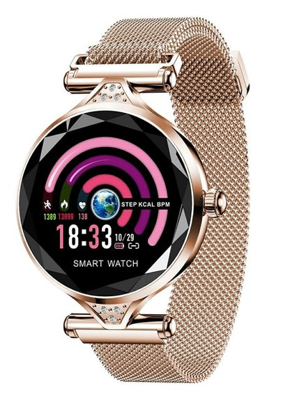 H1 Women Fashion Smart Watch Blood Pressure Heart Rate Monitor Fitness Tracker Bracelet Smartwatch Diamond Flower Color Screen