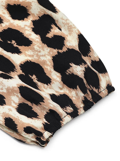 Pantalones de mono con estampado de leopardo de cintura alta, versátiles y modernos.