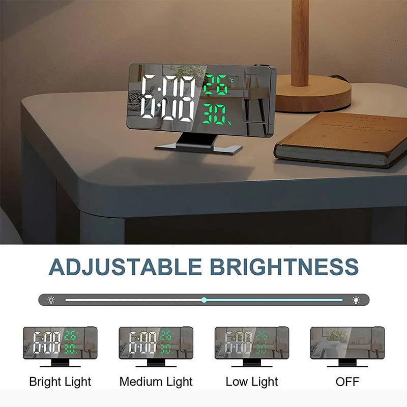 Reloj despertador con proyección LED para el hogar: hora, temperatura, luz de fondo y función de repetición.