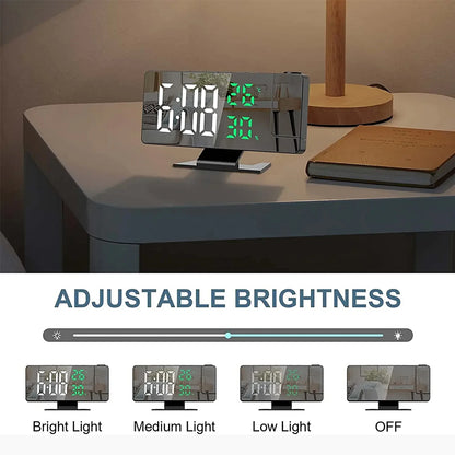 Reloj despertador con proyección LED para el hogar: hora, temperatura, luz de fondo y función de repetición.