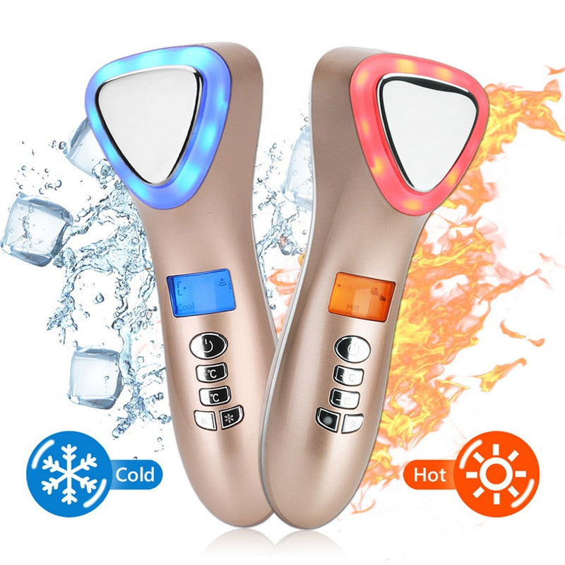 Máquina de crioterapia ultrasónica con LED, martillo de calor y frío, lifting facial, masajeador vibratorio, para rostro, cuerpo