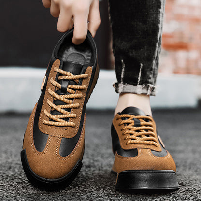 Zapatos planos casuales, superficie de cuero, suela gruesa impermeable, altura aumentada
