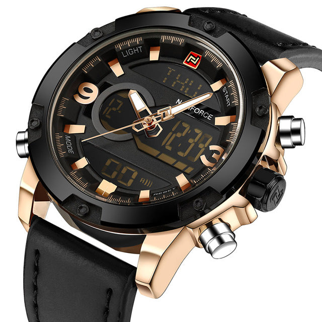 NAVIFORCE - Reloj deportivo analógico digital de cuero para hombre, marca de lujo, estilo militar, de cuarzo