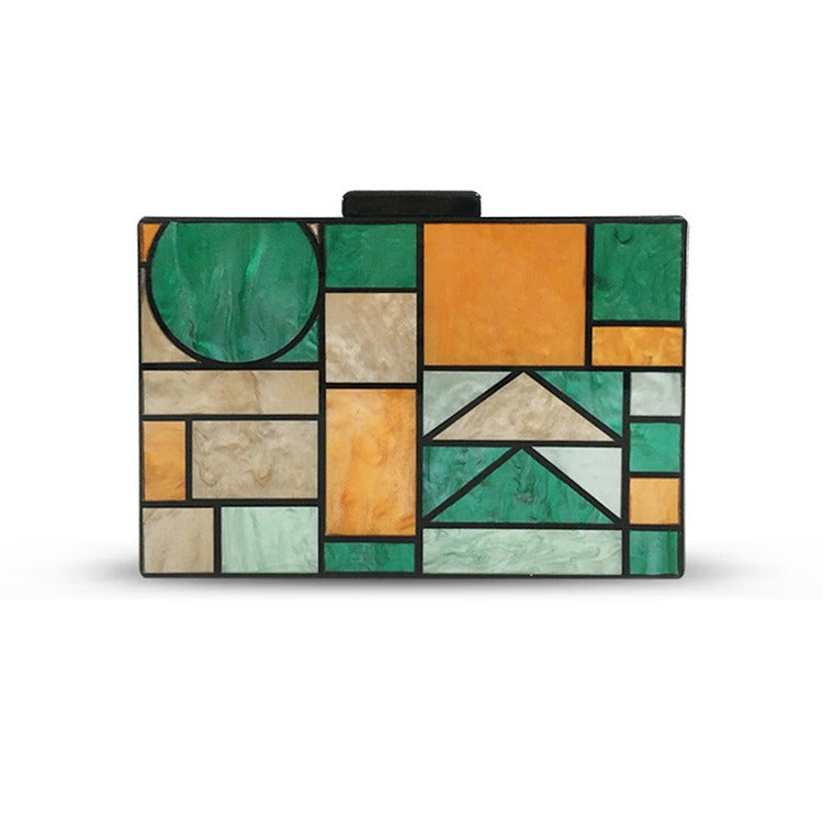 Bolso pequeño cuadrado de acrílico con empalme geométrico y colorido