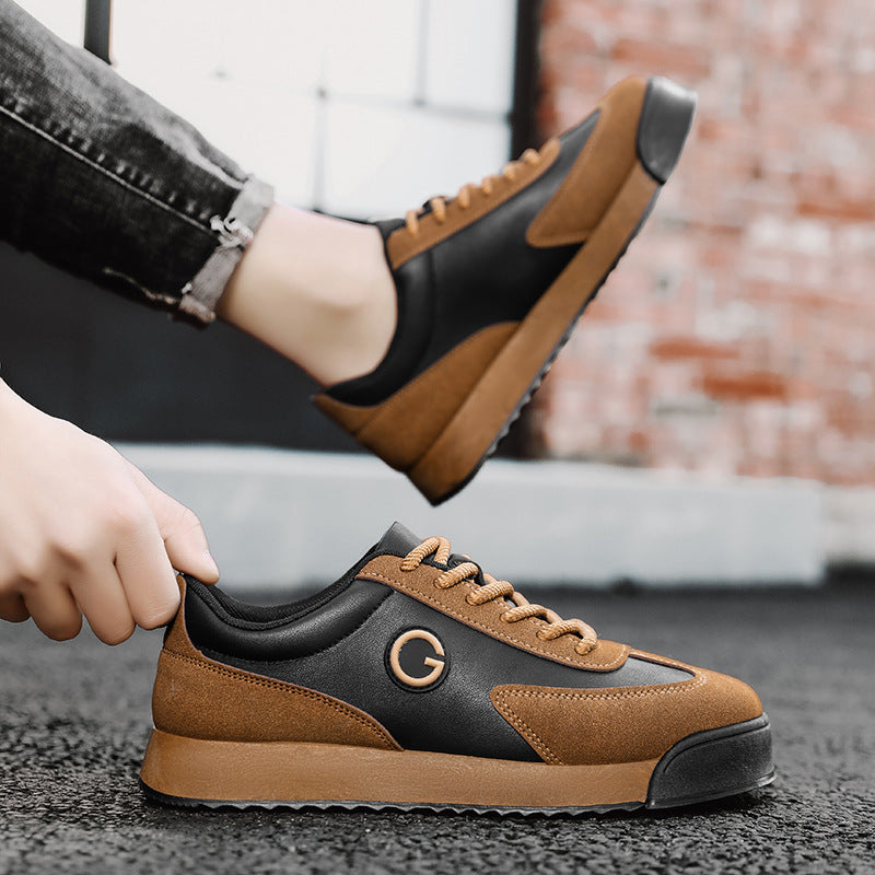 Zapatos planos casuales, superficie de cuero, suela gruesa impermeable, altura aumentada