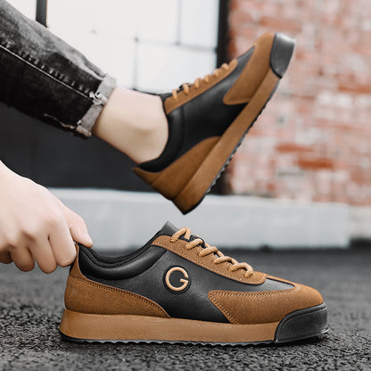 Zapatos planos casuales, superficie de cuero, suela gruesa impermeable, altura aumentada