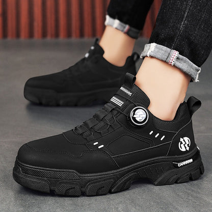 Zapatos trabajo de corte bajo, zapatillas casuales de cuero para hombre, zapatos de moda con botones giratorios para hombre
