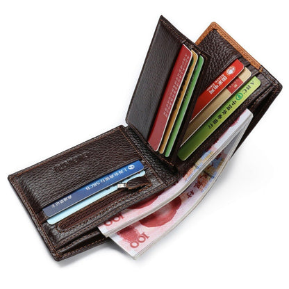 Cartera GUBINTU de piel auténtica para hombre, con bolsillo para monedas y cremallera